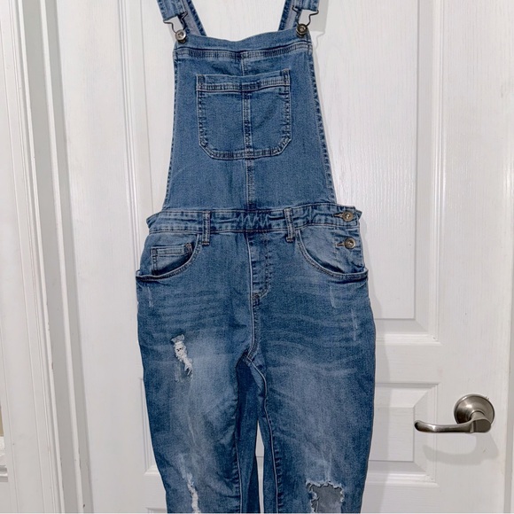 Others Follow Melanie Distressed Overalls in Classic Blue Ladies M stretch - Picture 5 of 14